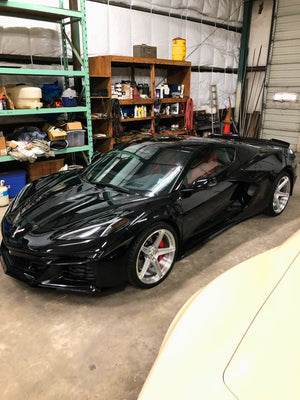 2024 Corvette C8 Z06 with RVRN RV-MB559 brushed aluminum forged wheels front 20x10 +27 fitment