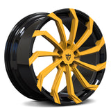 Custom Forged 1-Piece Wheel RV-MC02, available in 15"-26", can fit Corvette C1-C8, aggressive style, black and yellow finish
