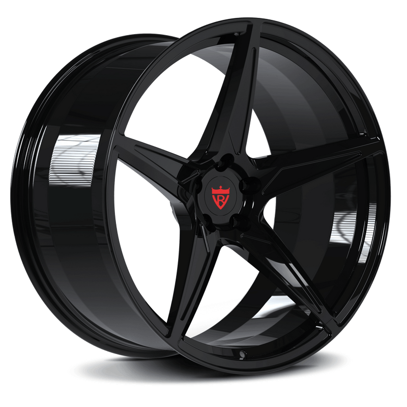 Gloss black 5 spoke custom forged monoblock wheel RV-MC03 for 19-inch Charger, concave design, aerospace-grade aluminum, PCD and bore customizable
