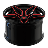 Custom forged monoblock deep concave RV-MC07 wheel with red and black design, perfect for Camaro concave wheels.