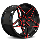 Custom forged monoblock deep concave wheels RV-MC07 in black and red, perfect for Camaro concave wheels and 20" concave wheels.