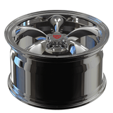 Custom forged monoblock wheels RV-MC09, vintage 5 spoke chrome rims for Corvette C8, showcasing high polish and sleek design.