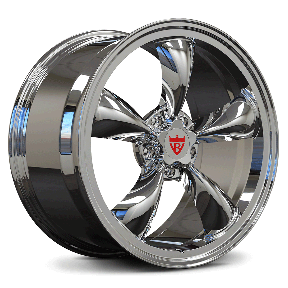 Custom forged monoblock wheel RV-MC09, vintage 5 spoke chrome rim, ideal for Corvette C8 and performance vehicles.