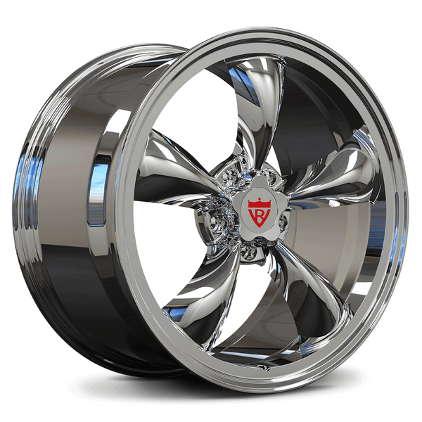 Custom forged monoblock wheel RV-MC09, vintage 5 spoke chrome rim, ideal for Corvette C8 and performance vehicles.