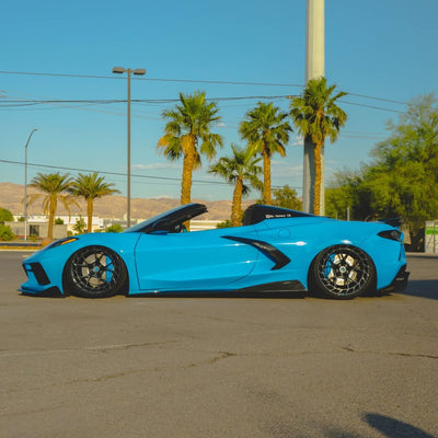 Rear three-quarter view of 2023 Corvette C8 Z51 on RVRN custom forged wheels Carbon Flash Metallic