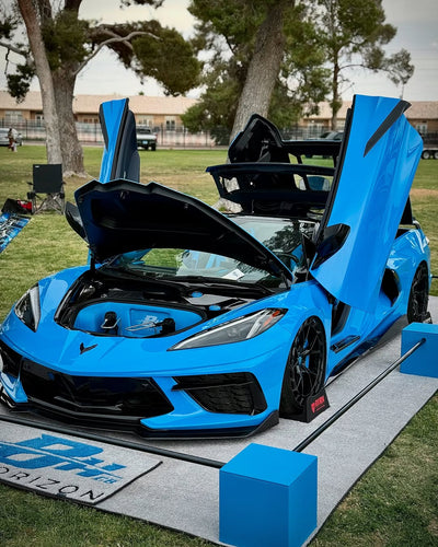 2023 Corvette C8 Z51 with RVRN RV-MC23 forged wheels in Carbon Flash Metallic and Rapid Blue