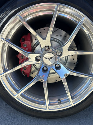 Side angle of 2007 Corvette Z06 showing RVRN RV-MC24 one piece forged rims 19x13 rear deep dish fitment