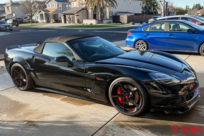 RVRN forged wheels for 2005 Corvette C6 Convertible Base Model RV-MC35 gloss black and brushed red custom wheel setup