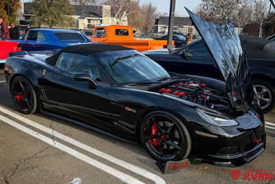 2005 Corvette C6 Convertible on RVRN RV-MC35 forged wheels 19x9 +44MM front 20x12 +50MM rear gloss black and brushed red finish