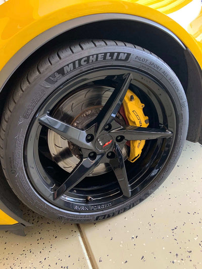 Rear fitment view of Corvette Z06 with 20x12 RVRN forged wheel