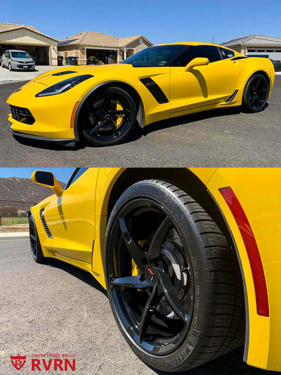 Close-up of RVRN RV-MC35 wheel on Corvette Z06 front fitment
