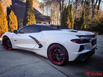 Top-down view of 2023 Corvette C8 Z51 highlighting MC35 staggered forged wheels 20x9 & 21x12