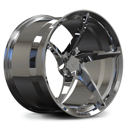 RVRN RV-mc35 custom forged monoblock wheels in chrome finish, 5 spoke design with super concave