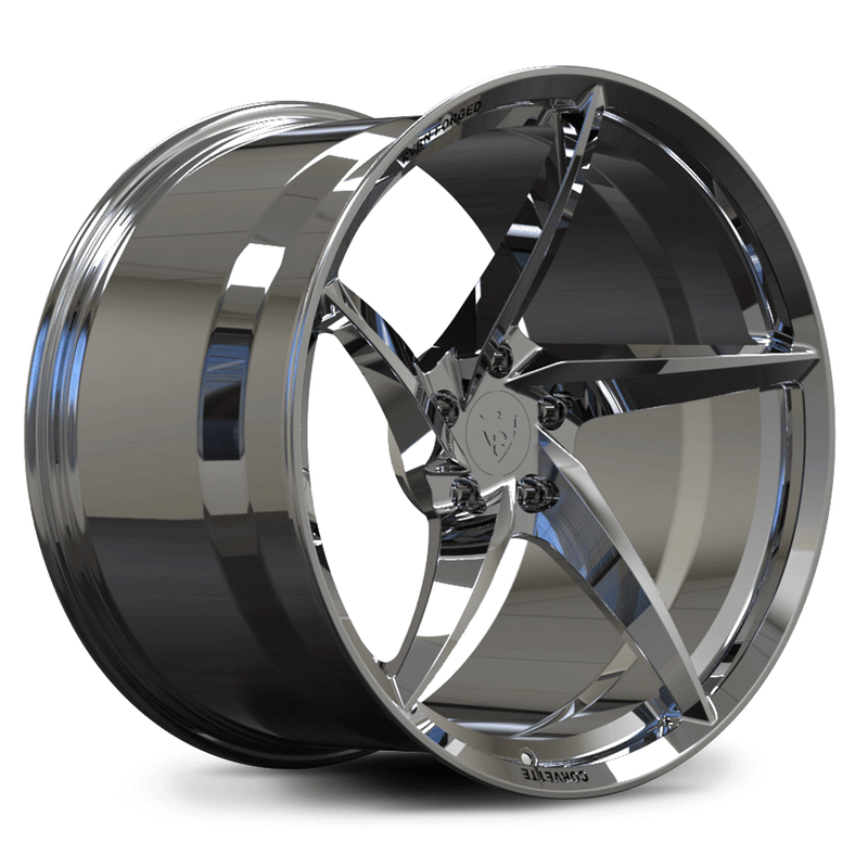 RVRN RV-mc35 custom forged monoblock wheels in chrome finish, 5 spoke design with super concave