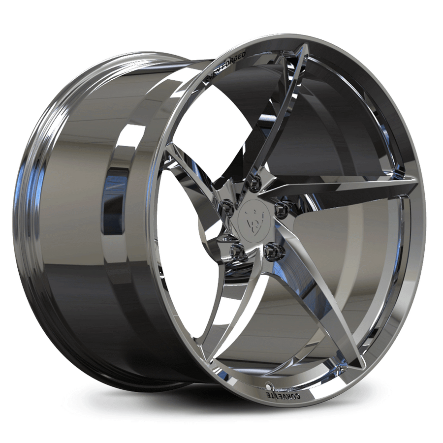 RVRN RV-mc35 custom forged monoblock wheels in chrome finish, 5 spoke design with super concave