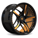 Custom forged monoblock 5-spoke wheel with copper inner barrel offset finish, precision-forged rim for sports and luxury cars.