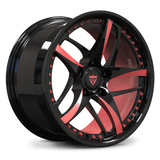 Custom forged monoblock 5-spoke wheel with rose gold inner barrel offset finish, precision-forged rim for sports and luxury cars.