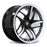 Custom forged monoblock wheel with full white inner barrel, 5-spoke design for track builds, show cars, and daily drivers.