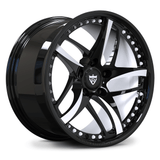 Custom forged monoblock 5-spoke wheel with white inner barrel offset finish, precision-forged rim for sports and luxury cars. 