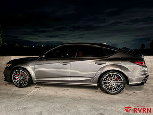 Silver 2025 Acura Integra Type S side view on RVRN RV-MC65 forged wheels at night