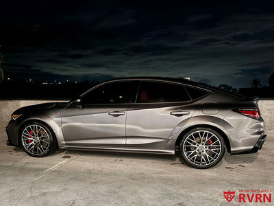 Rear fitment detail – Integra Type S running RVRN RV-MC65 19x10.5 +57.4mm polished gun grey wheels.
