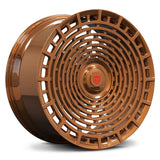 Custom forged monoblock wheel in bronze finish, featuring intricate mesh design for stylish vehicle upgrades.