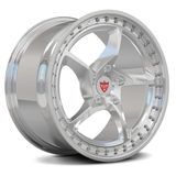 Custom forged monoblock wheels RV-MF01 with five spokes, showcasing a polished aluminum finish and unique design.