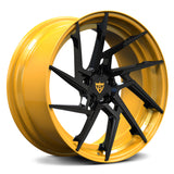 Custom forged monoblock wheels RV-MF041 in black and yellow, featuring a sleek design for corvette rims.