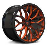 RVRN Forged aftermarket wheel with orange accent spokes, deep concave design