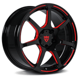 Tesla Model Y custom wheels with 19inch staggered setup, black and red color combo, best custom forged wheels for Tesla Models