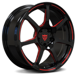 Tesla Model S Custom Wheels: Red and black performance forged rims