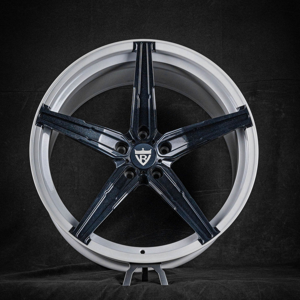 Gloss black five-spoke RVRN RV-MJ201 forged wheel with a polished lip, custom concave wheels for the 2023 Corvette C8 Z06