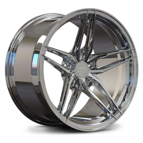 Custom forged monoblock 5 spoke chrome rims for corvette C8, showcasing high-quality aerospace-grade aluminum.