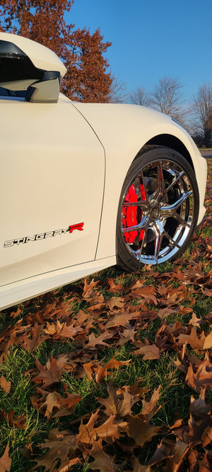 RVRN RV-MR05 wheel detail on 2020 Corvette C8 Z51, rear 20x11 /64mm, custom chrome forged setup
