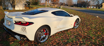 2020 Corvette C8 Z51 front view with RVRN RV-MR05 wheels, 19x8.5 /42mm, shiny chrome finish
