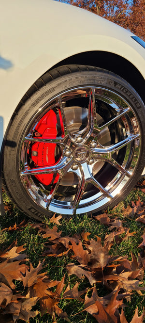 Top-down view of 2020 Corvette C8 Z51 showing RVRN RV-MR05 wheels, custom 19x8.5 /42mm front & 20x11 /64mm rear