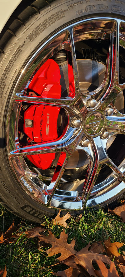 2020 Corvette C8 Z51 rear view with RVRN RV-MR05 wheels, 20x11 /64mm, shiny chrome finish