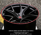 Custom Forged Corvette C8 Z06 wheels, 20inch and 21inch custom forged aftermarket performance rims for your vette. Matte Black and red color. Super concave wheels