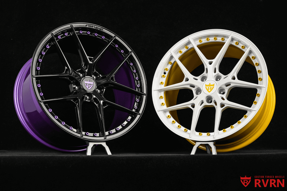 Custom wheels for 2019 Ford Mustang showcasing black and yellow designs, perfect for designing your own wheels.