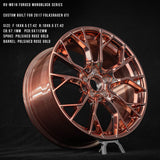 Polished rose gold RV-MR16 forged monoblock wheel for 2017 Volkswagen GTI, custom 6 lug rims, custom-forged rims, size 18x8.5 ET:42