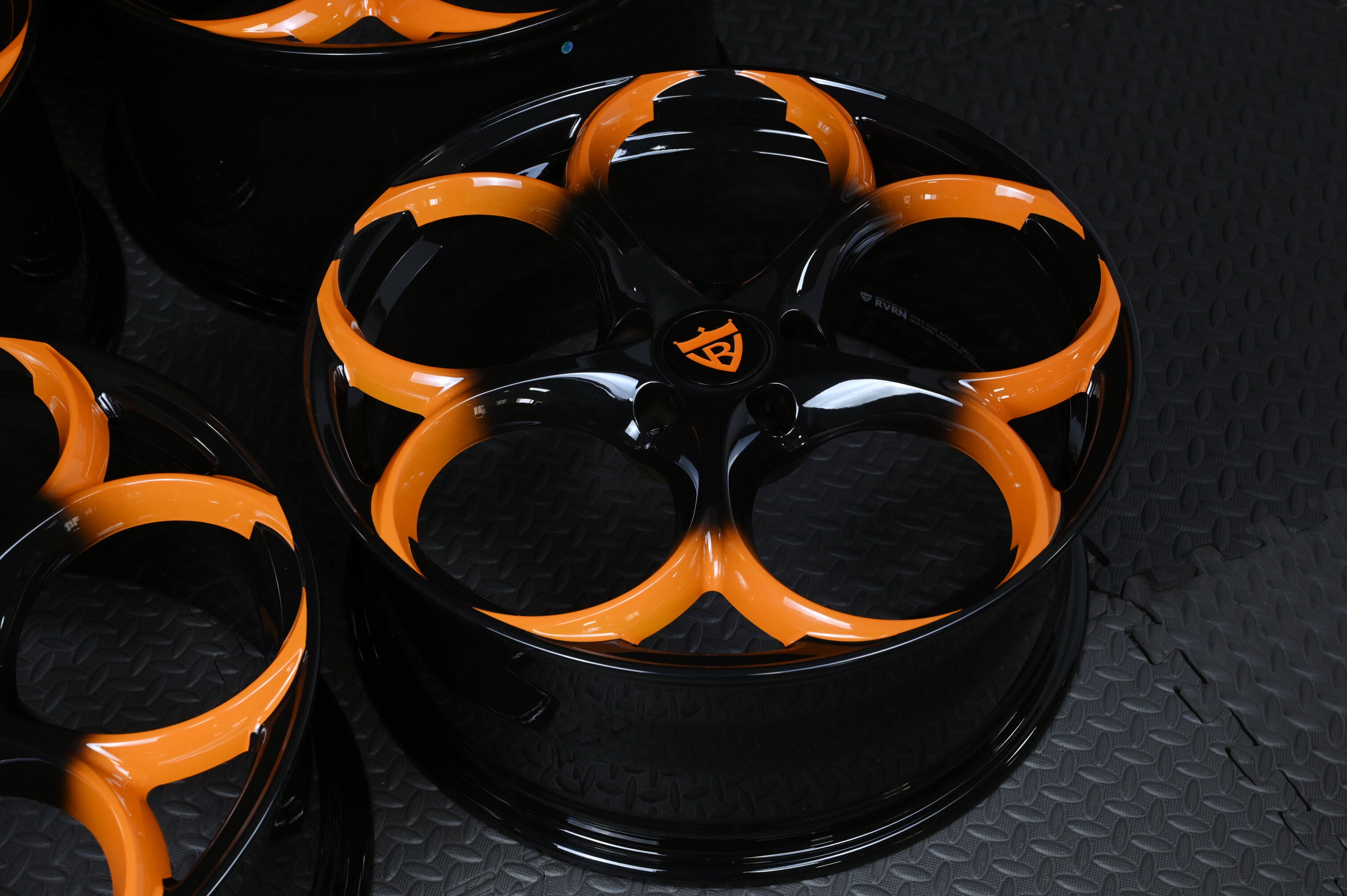 2023 Corvette C7 Z51 Wheels-custom aftermarket performance rims-orange and black forged 1pc series-RVRN Forged