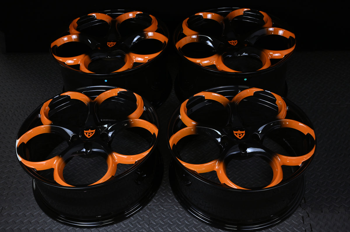 2023 Corvette C7 Z51 Wheels-custom aftermarket performance rims-orange and black forged 1pc series-RVRN Forged
