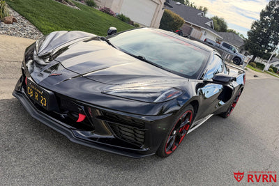 2023 Corvette C8 wheels MS016 gloss black red accents 20x11 rear concave detail