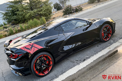 Custom Corvette C8 wheels MS016 red and black forged wheels rear stance 20x11