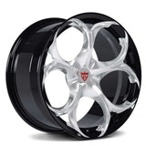 Custom forged monoblock wheels, RV-MS016, featuring sleek silver and black design, ideal for Tesla Model S rims.