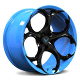 Custom forged monoblock wheel in blue and black, compatible with Corvette C8 and aftermarket performance rims.