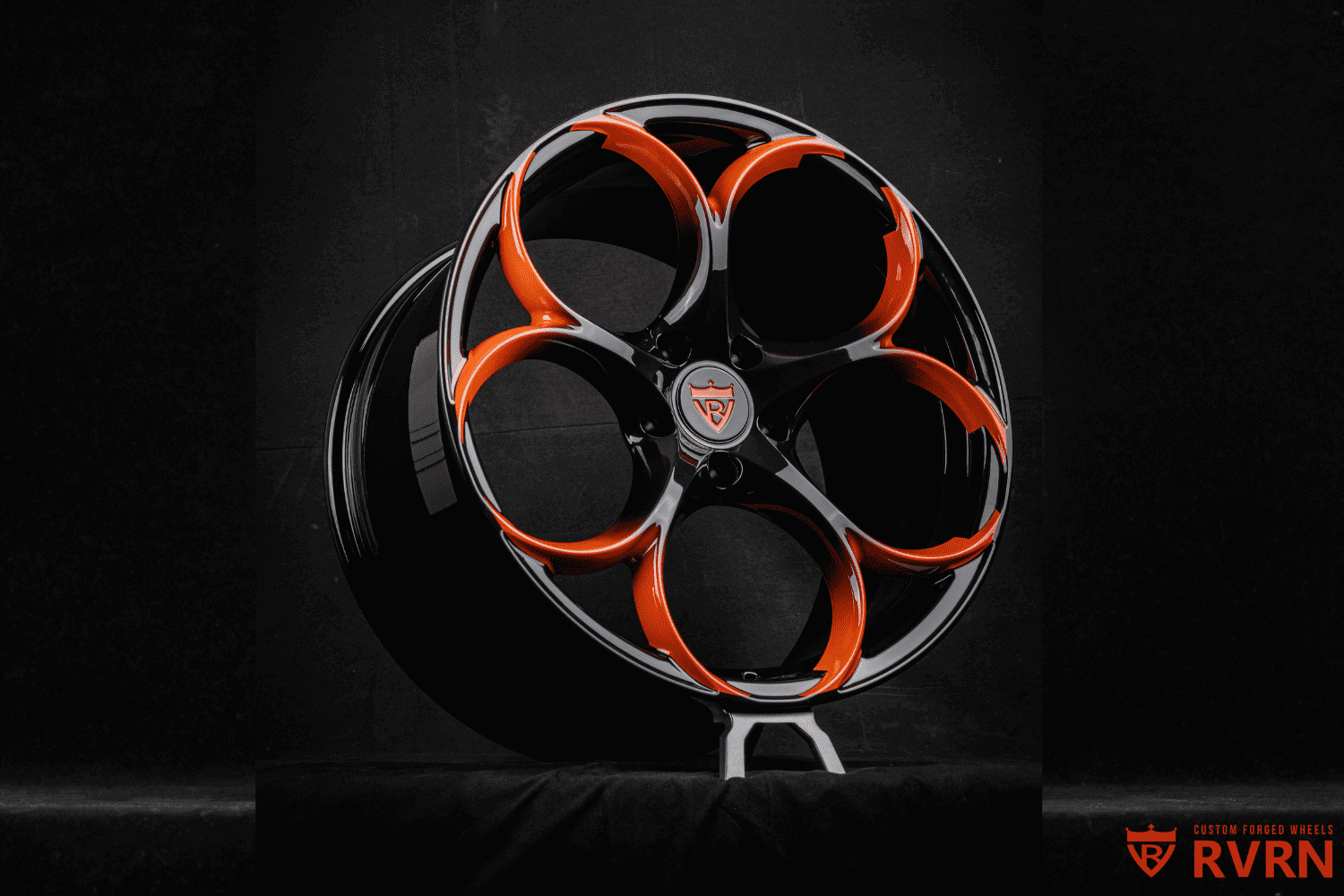 Orange and Black rims for Corvette C8- RVRN Custom Forged Monoblock Performance Wheels RV-MS016 Series