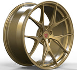 RV-MS102: CUSTOM FORGED 1 PIECE WHEELS in gold finish, showcasing lightweight design, perfect for Tesla Model S wheels.