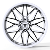 custom forged 1-piece wheel for corvette c7, 20-inch white and black rim machined from aerospace-grade forged 6061-T6 aluminum alloy