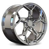 Custom forged 1-piece RV-MV03 chrome wheels for C7 Corvette, featuring aggressive styling and lightweight design.